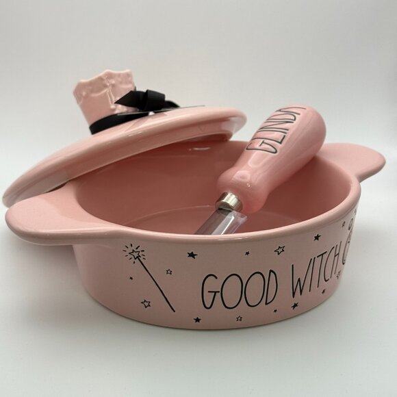 Good Witch brie baker and knife set by Rae Dunn | Pink ceramic brie baker set - Picture 6 of 6